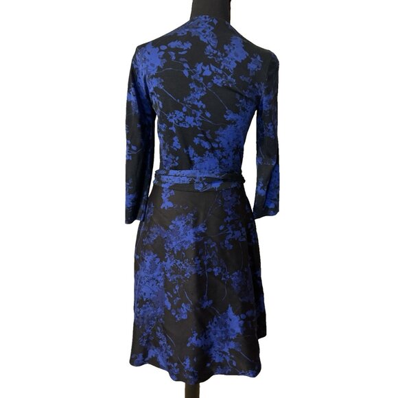 DVF Diane Von Furstenberg Valerie Wrap Dress 6 Small Blue Black Wool Silk Cotton - Picture 6 of 16